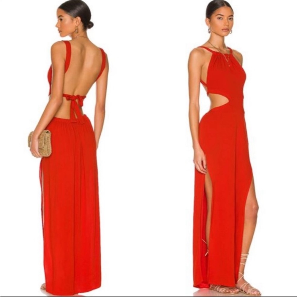 Brand new with tags indah/revolve neomi dress open tie back side slits